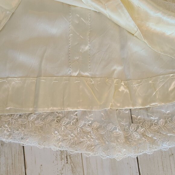 Vintage Handmade Satin Lace Sleeveless Tea Length Wedding Dress Cocktail Prom - Picture 7 of 12